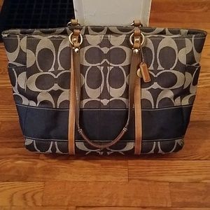 Coach Signature Stripe Large Denim Tote Used